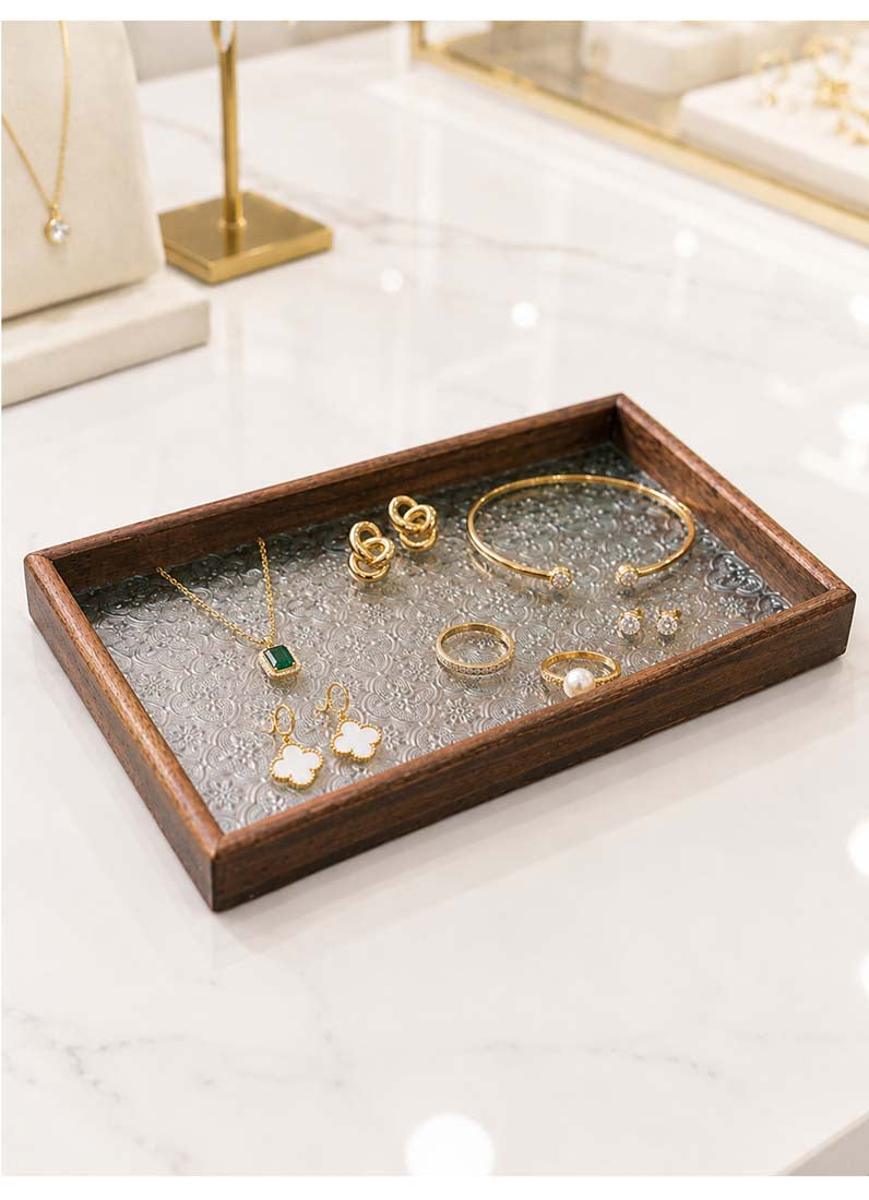 DISPLAY608 -  Wooden Glass Rectangle Tray