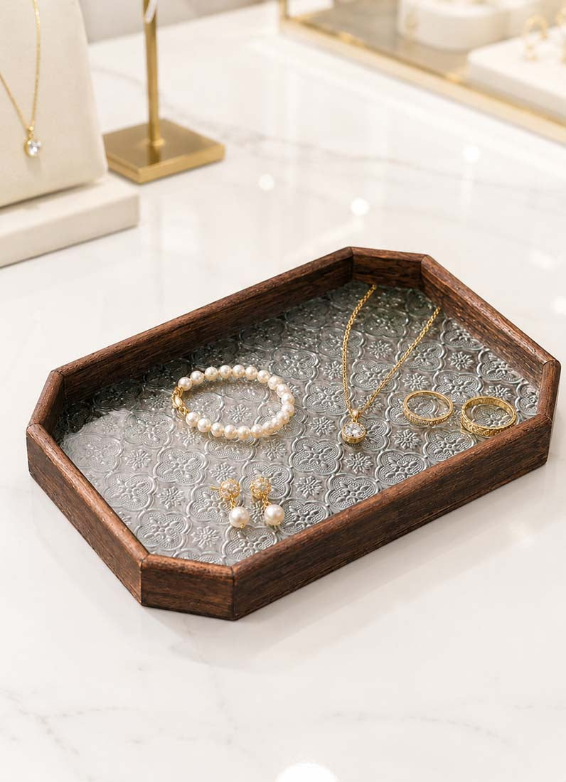 DISPLAY609 -  Wooden Glass Octagon Tray
