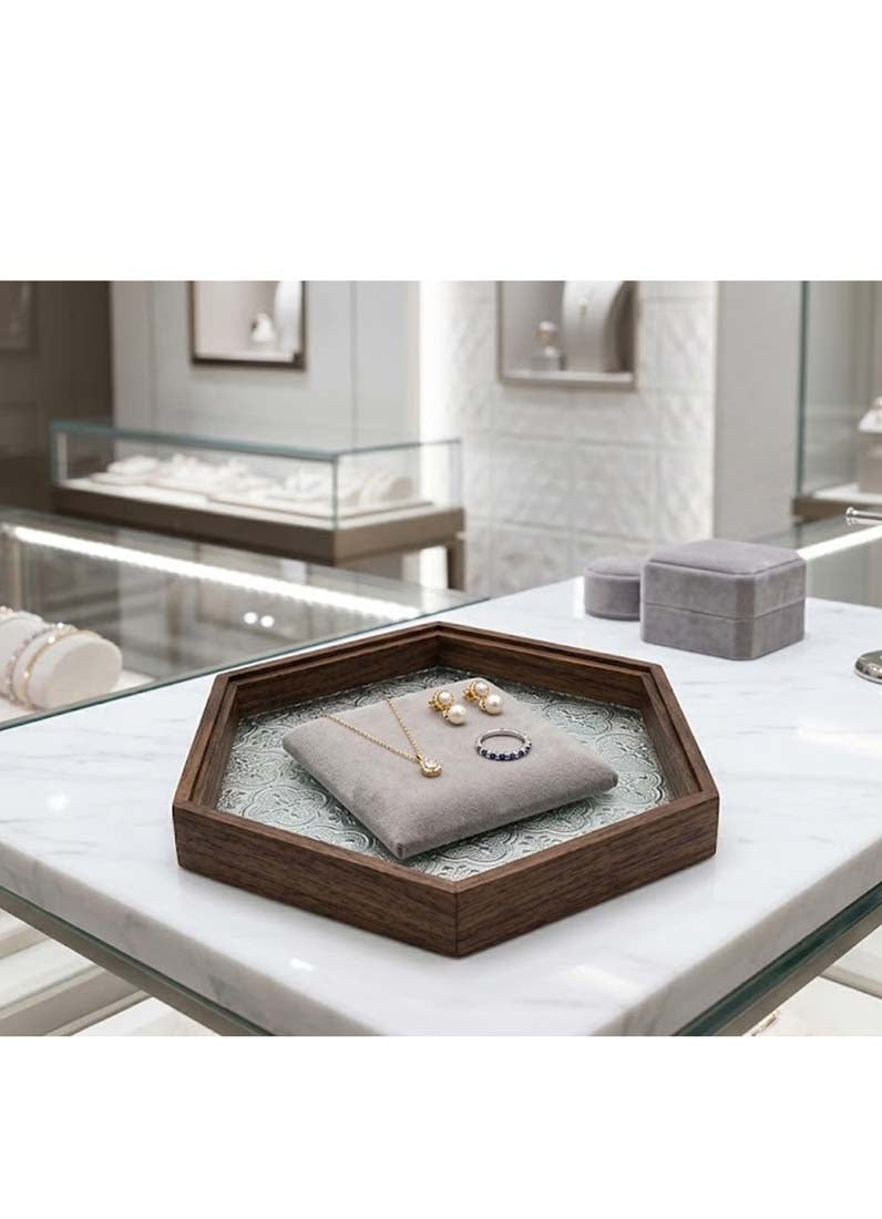 DISPLAY610 -  Wooden Glass hexagon Tray (S)