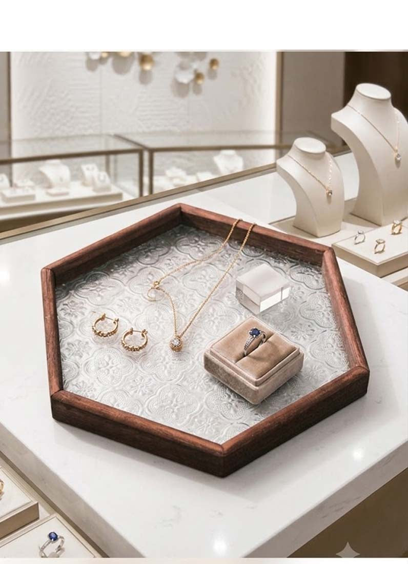 DISPLAY633 -  Wooden Glass hexagon Tray (L)