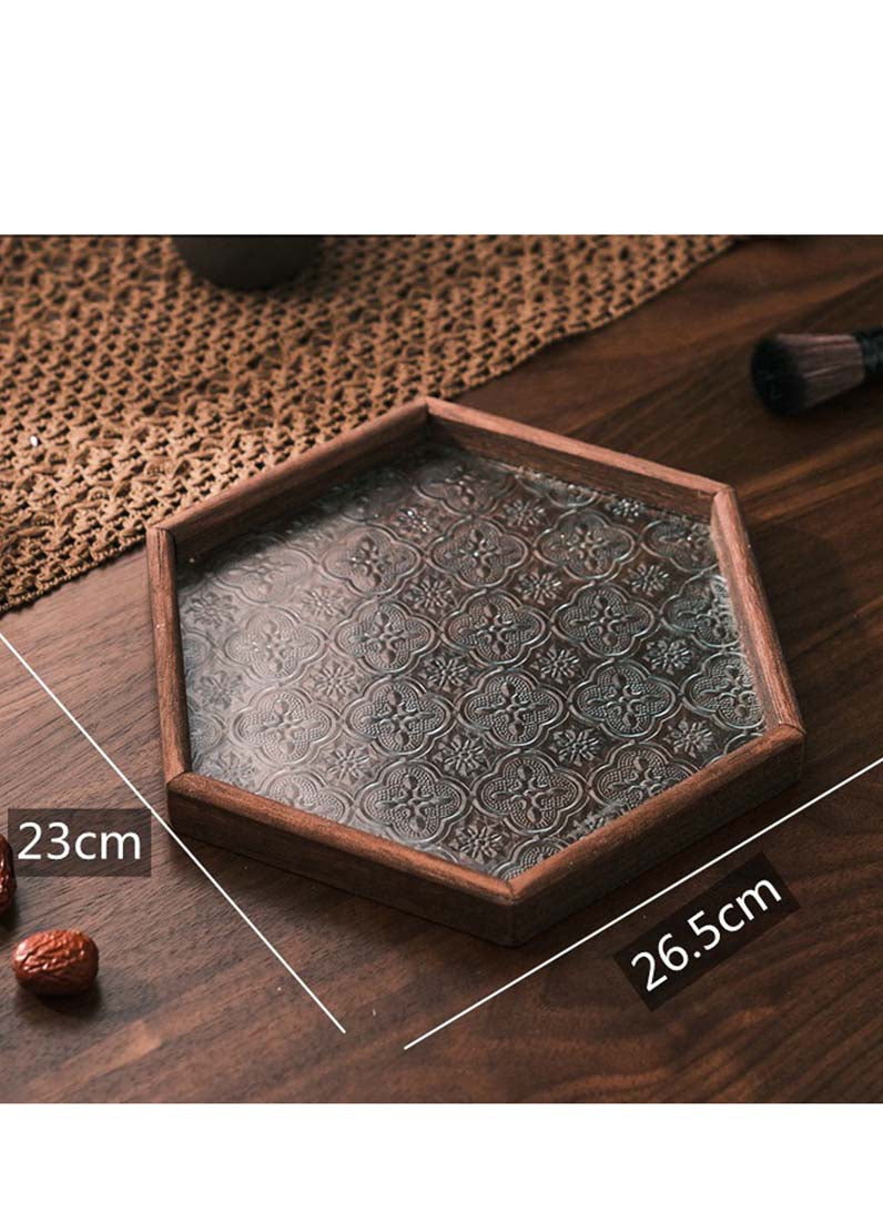 DISPLAY633 -  Wooden Glass hexagon Tray (L)