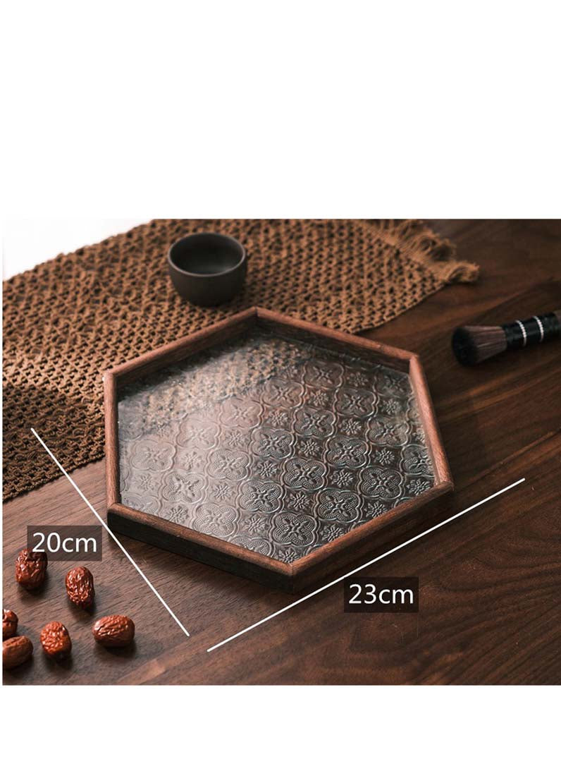 DISPLAY610 -  Wooden Glass hexagon Tray (S)